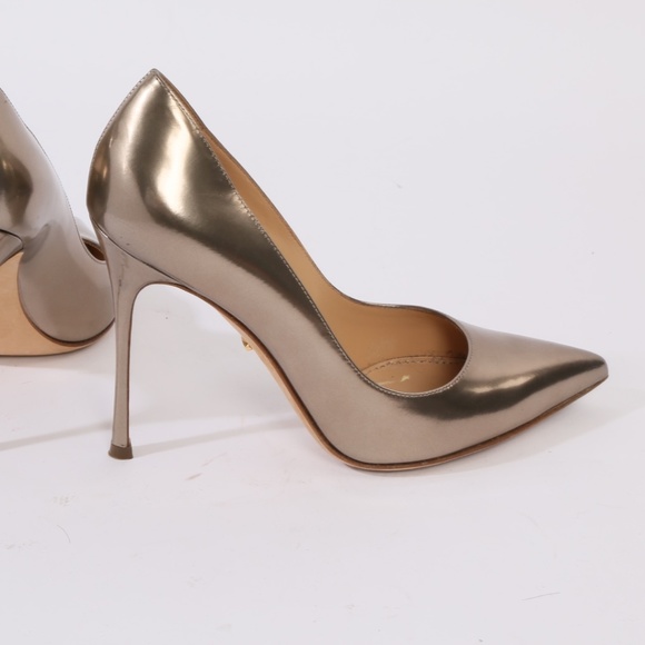 SERGIO ROSSI Metallic Leather Pointed Toe Heels - Picture 2 of 13